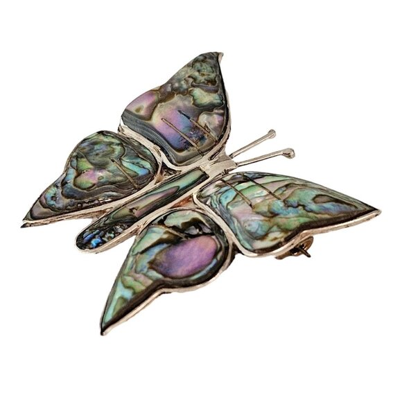 Sterling Silver Mexico Abalone Inlay Butterfly Brooch Pin L289 - Picture 2 of 8